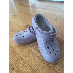 Crocs fur lined purple sparkle glitter